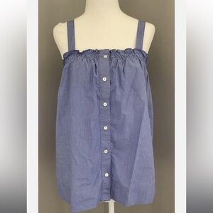 J. CREW BUTTON-FRONT RUFFLE TOP IN BLUE SZ 6 EUC